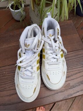 adidas White and Gold Youth Athletic Sneakers